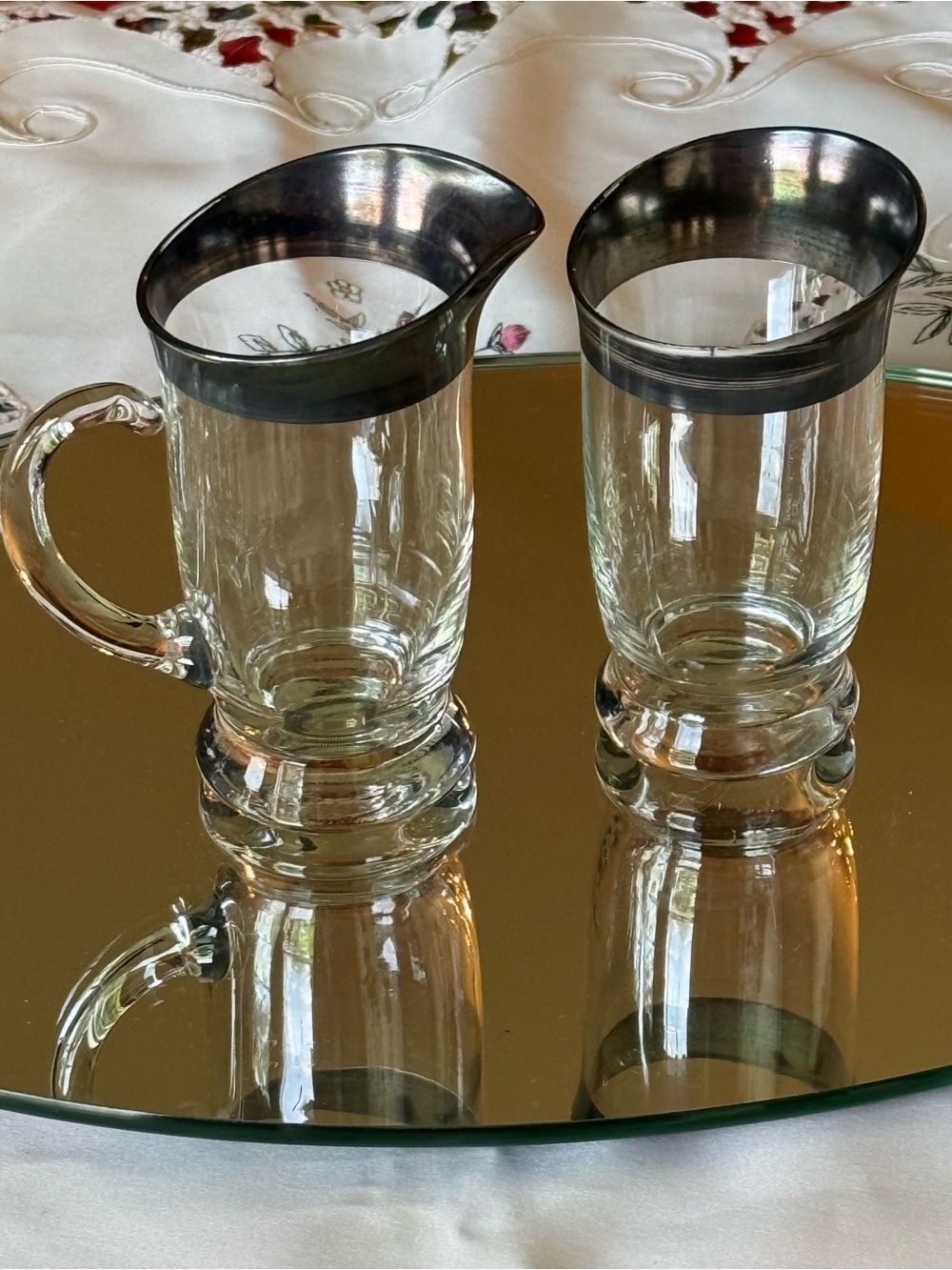 Mid-Century Modern Dorothy Thorpe Platinum Sterling Silver Band Sugar/Creamer.